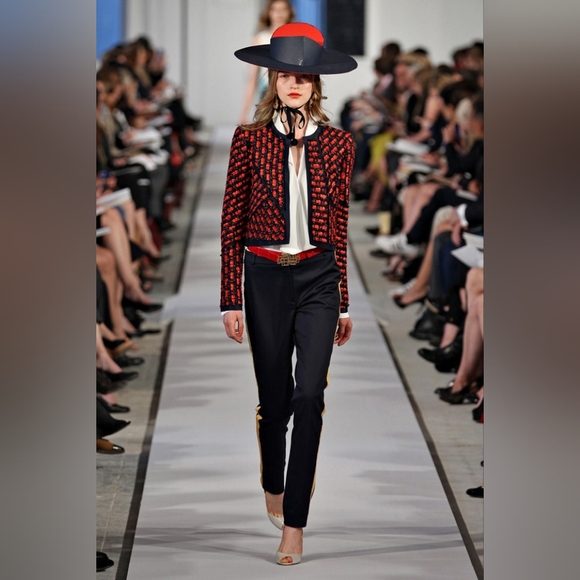 *$2,500 OSCAR DE LA RENTA PICASSO EXCLUSIVE TWEED SILK LINED RUNWAY JACKET US 12 - Picture 13 of 15